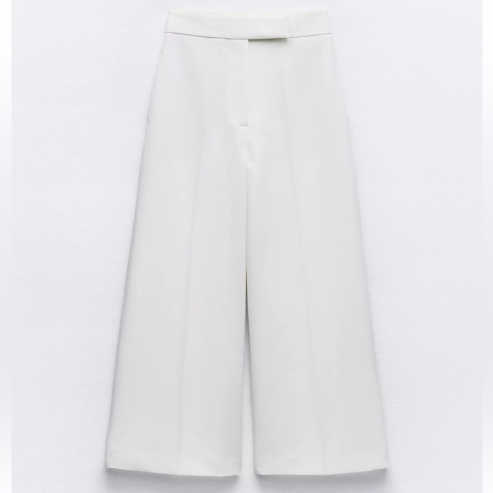 Zara Cream Wide-Leg High Rise Pants
